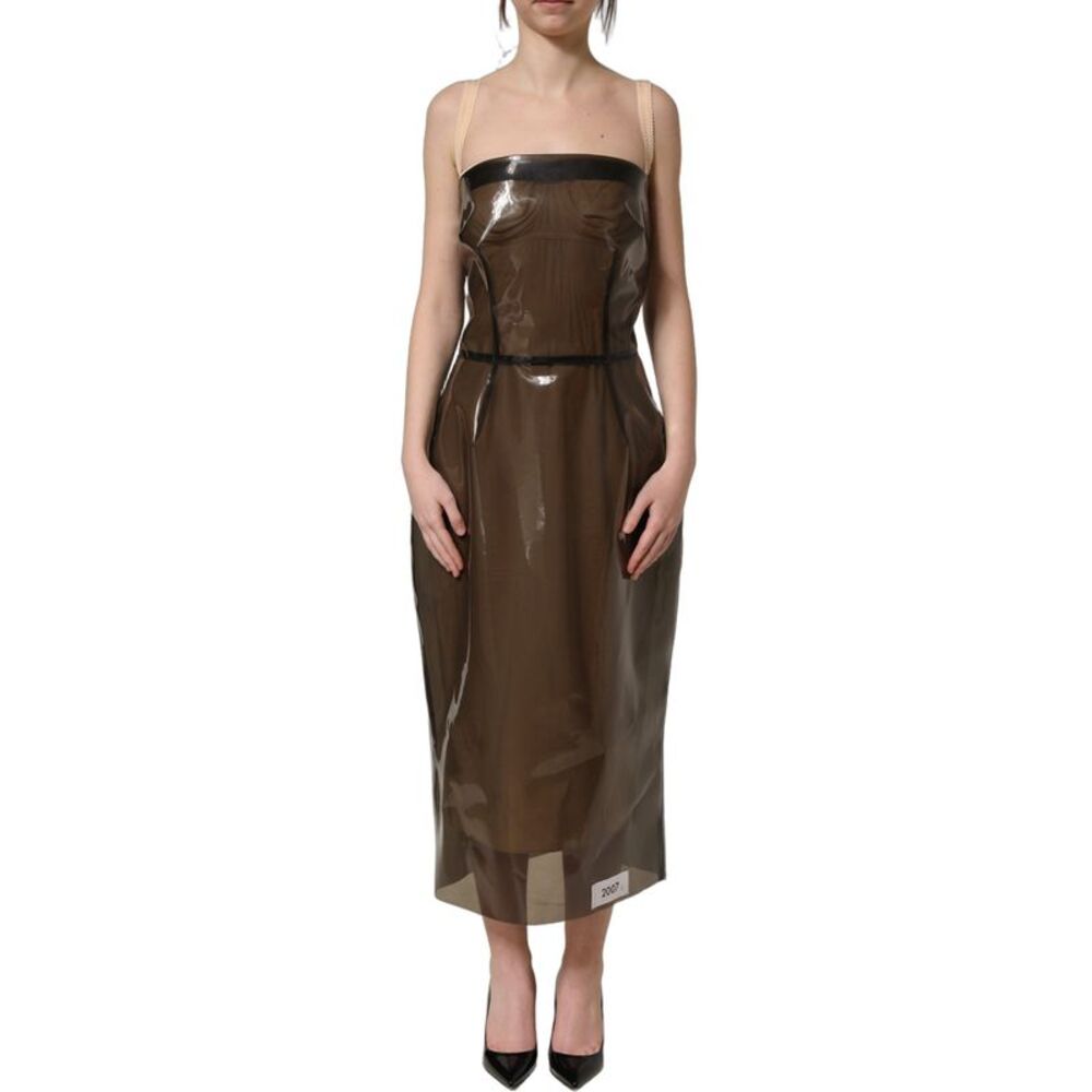 Dolce & Gabbana Brown Transparent Vinyl Sheath Midi Women's Dress